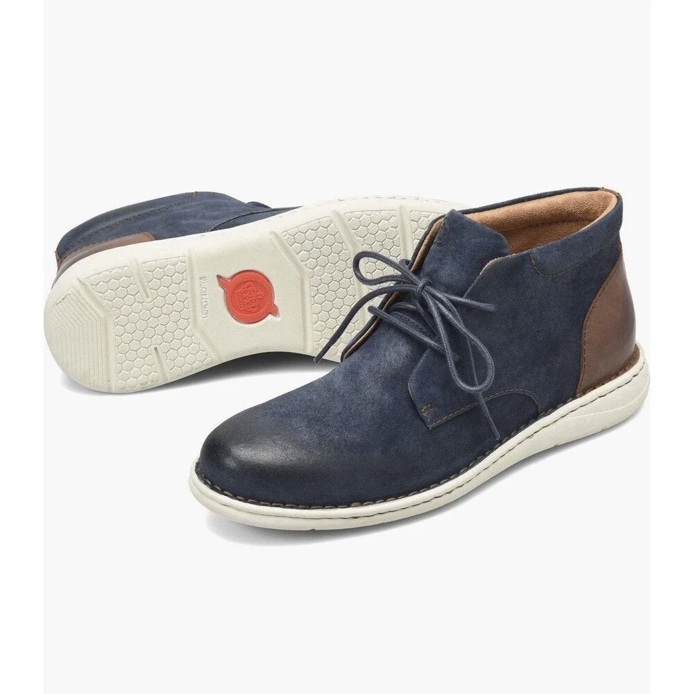 new BORN Theo Chukka sport flexible Boots shoes Men full grain leather navy 10.5